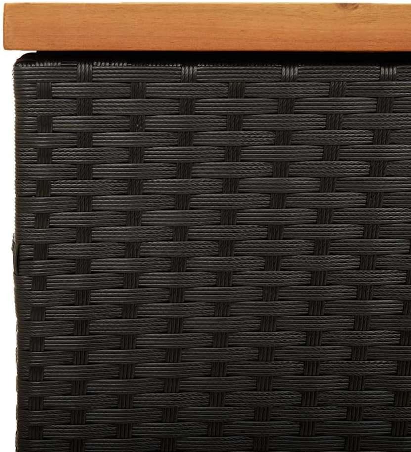 Patio Storage Box Black 43.3"x19.7"x21.3" Poly Rattan Acacia Wood Garden Bench Seat with Waterproof Bag