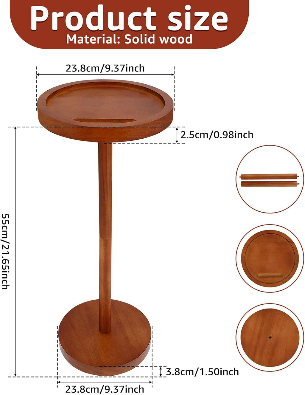 Pedestal Side Table With Weighted Base and 360 Rotating Phone Holder - Small Round Table for Living Room, Home Office, Small Spaces