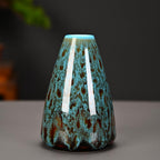 Ceramic Bud Vase Set, Fambe Blue Glazed Finish, Decorative Flower Vases (Blue-Set of 6)
