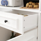 AIEGLE Large Kitchen Pantry Storage Cabinet, Microwave Hutch, Freestanding Cupboard with Glass Doors & Drawers, Utility Cabinet, White, 63"W x 15.7"D x 78.7"H, X-Large
