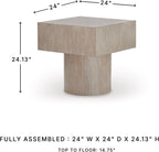 Signature Design By Ashley Jorielyn Contemporary Square End Table, Geometric Silhouette, Hardwood Solids, 24" W x 24" D x 24.13" H, Light Grayish Brown