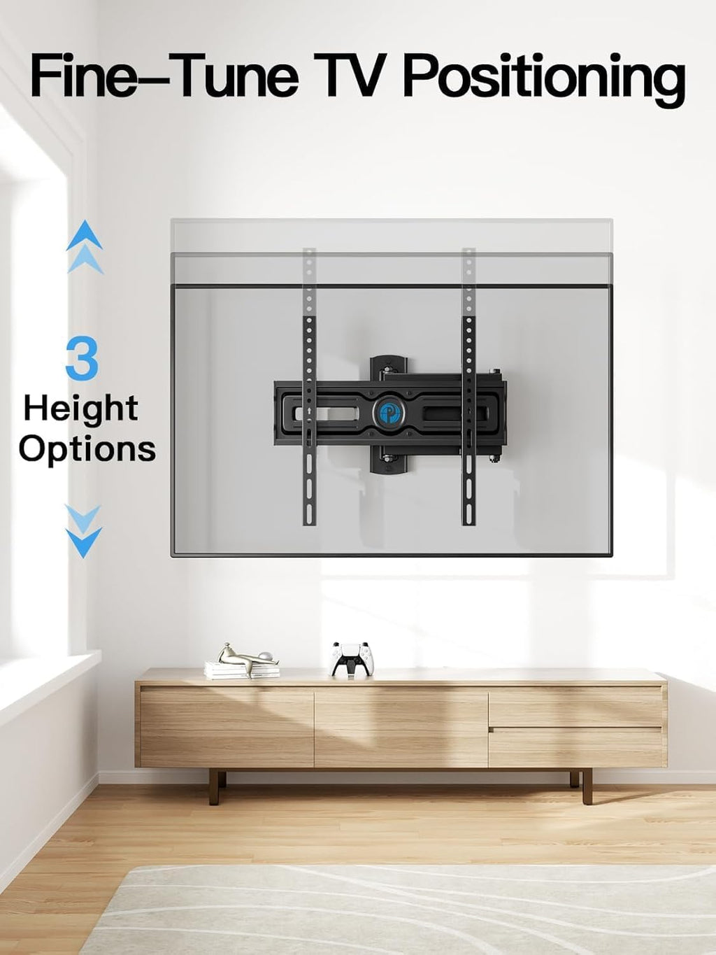Pipishell Full Motion TV Wall Mount for Most 26-65 inch Flat & Curved TVs up to 77 lbs, Adjustable Bracket Height, Corner TV Mount with Single Articulating Arm, Max VESA 400x400mm, PIMF9