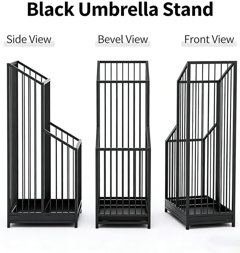 Umbrella Stand with Drip Tray, Black Indoor Umbrella Holder for Entryway, Hotel & Office Entrance, Minimalist Modern Home Decor, Durable & Space-Saving Umbrella Storage Rack