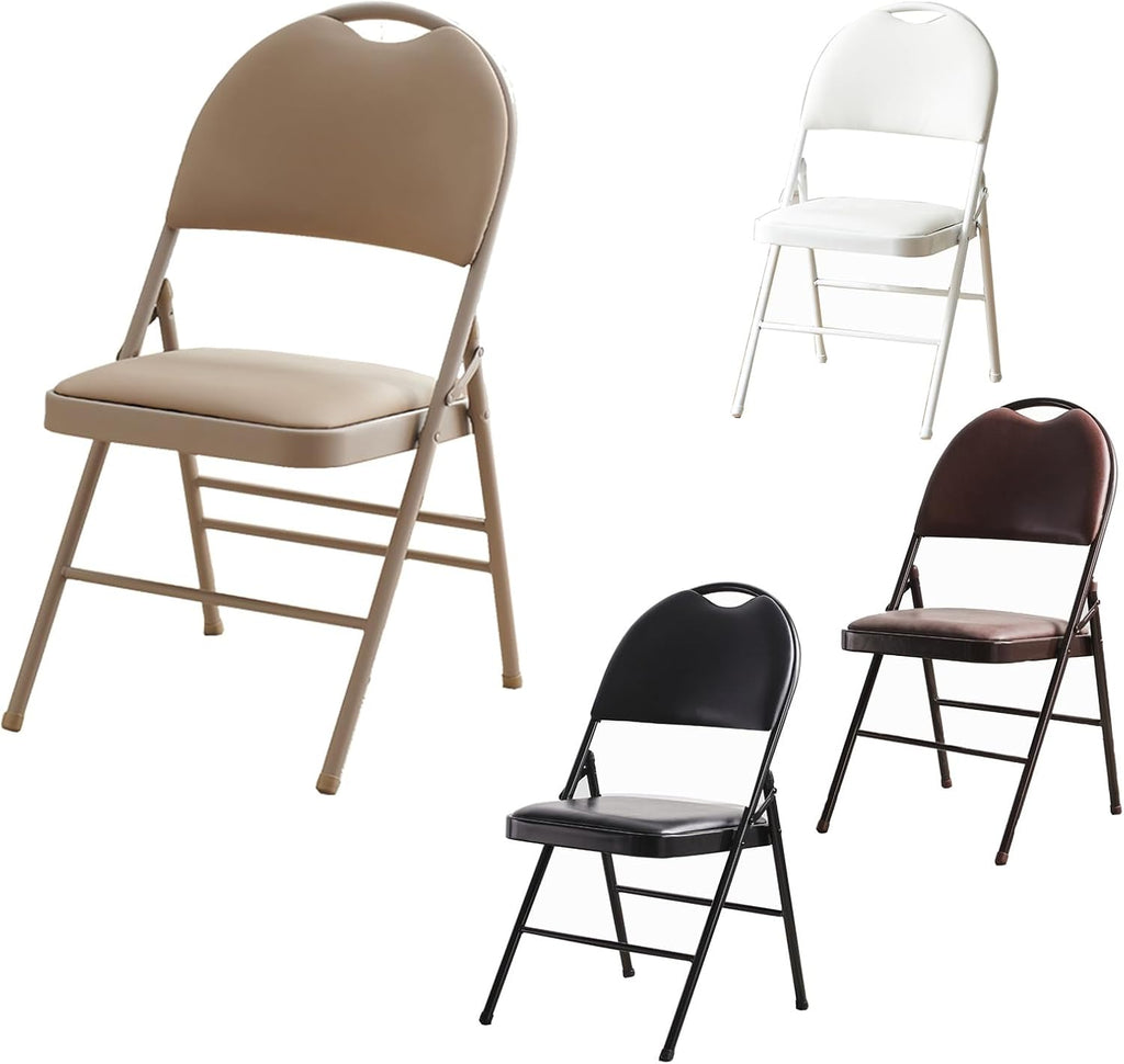 Folding Chairs-Metal Guest Stools,Commercial Event Seat,for Indoor Outdoor,Sturdy & Space-Saving,Comfortable Cushion Chairs (1-Pack)(Khaki)