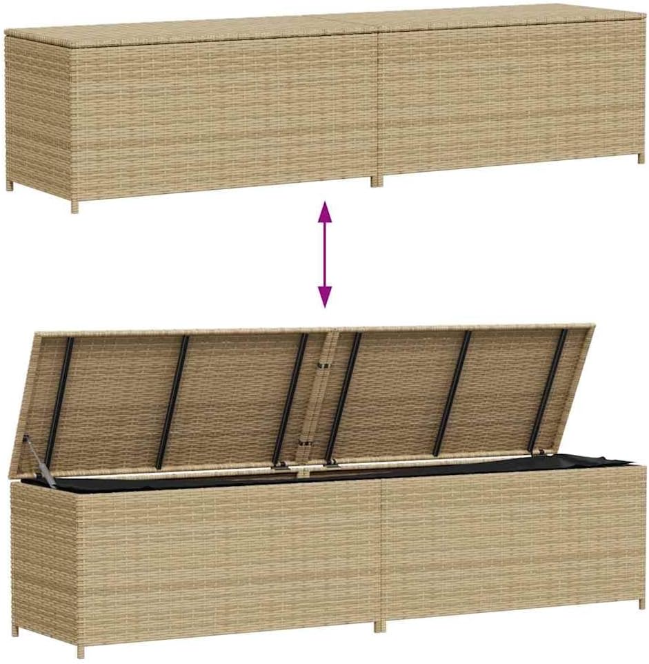 Garden Storage Box Mix Beige 123.9 Gal Resin Wicker Container Chest with Bag for Outdoor Patio Deck Cushions, Weather Resistant Lockable Trunk Bench for Backyard Yard Porch