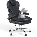 Office Chair, Home Desk Chair, Ergonomic Computer Chair with Lumbar Support, Executive Leather Chair with Flip-Up Armrests, Big and Tall Swivel Rolling Chair, PU Leather, Black