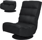 COSTWAY Folding Floor Chair, Adjustable 5-Position Video Gaming Chair with 360 Degree Swivel, Detachable Cover, Padded Backrest, Multipurpose Living Room Floor Lounger for TV, Reading, Playing (Black)