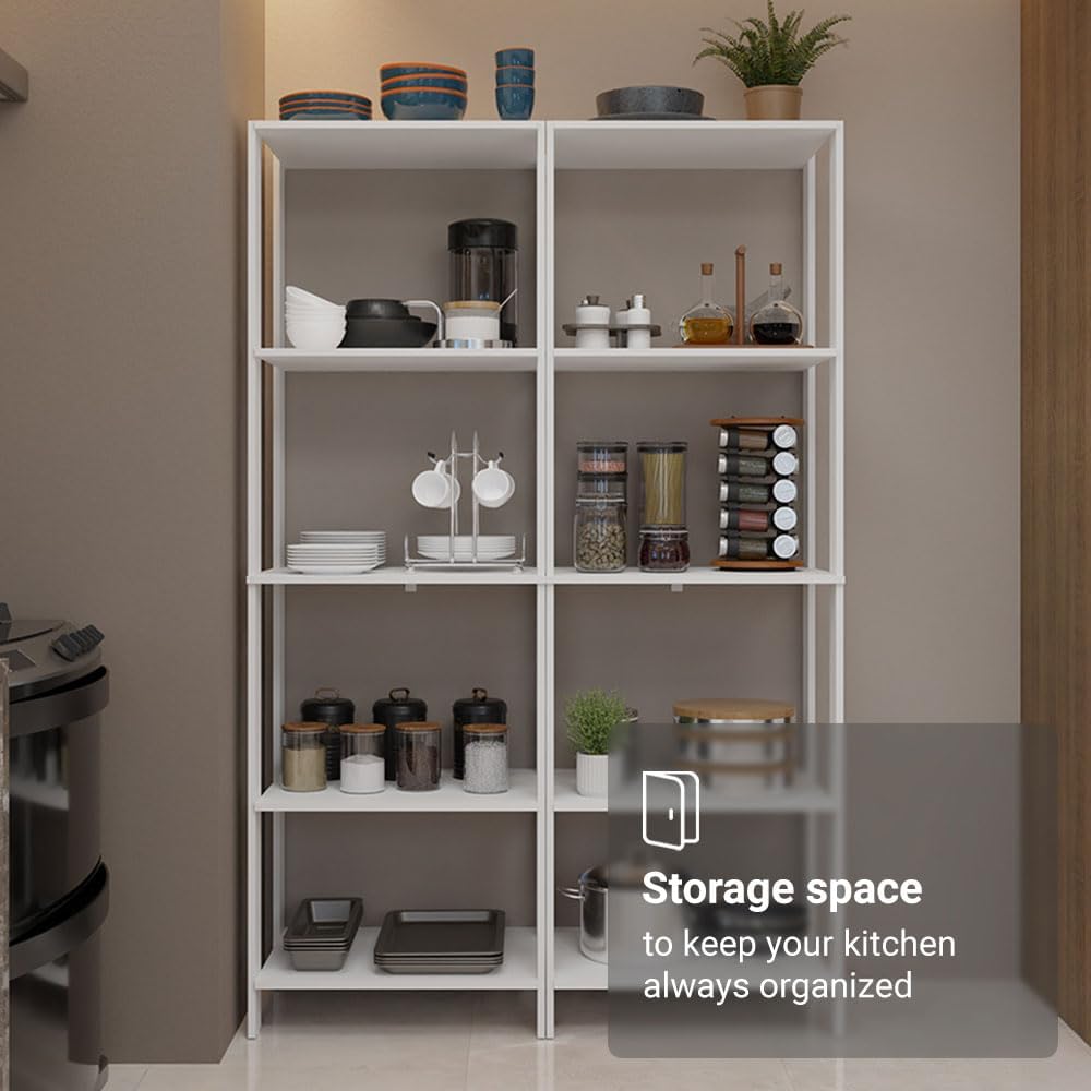 Madesa Kitchen Pantry Storage Rack with 10 Open Shelves 47" L Multiuse Modular Cabinet for Kitchen Organization - White