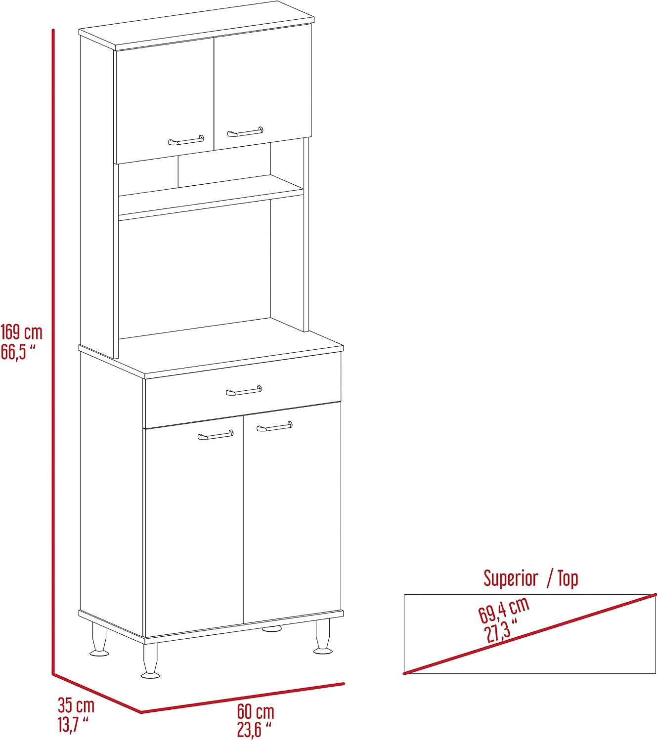 1-Drawer 1-Shelf Area Pantry with Adjustable Metal Legs Light Oak,Buffet Kitchen Sideboard for Kitchen,Dining Room,23.6 * 13.7 * 66.5