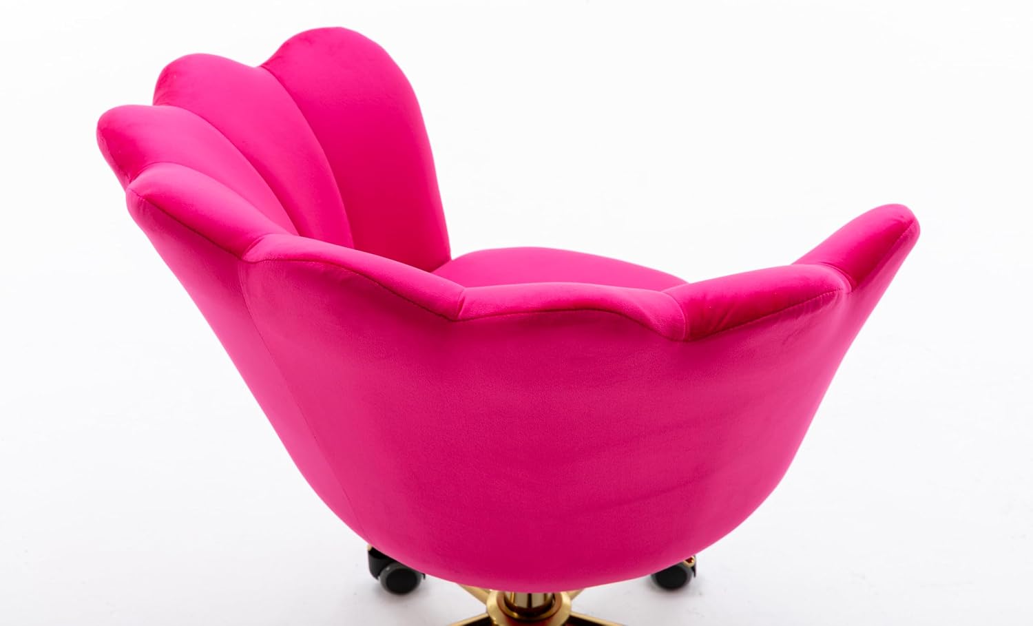 Comfy Home Office Task Chair with Wheels, Cute Modern Upholstered Velvet Seashell Back Adjustable Swivel Vanity Desk Chair, for Women, for Girls,Living Room (Rose red)