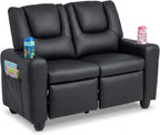Costzon 2-Seater Kids Recliner, PU Leather Kids Loveseat w/2 Cup Holders & 2 Side Storage Pockets, Toddler Lounge Sofa Chair Couch w/Adjustable Backrest & Footrest for Girls & Boys 3+ Years Old Gifts