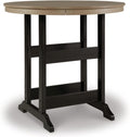 Signature Design by Ashley Fairen Trail Outdoor Bar Table, Durable Weather Resistant HDPE, with Umbrella Hole for Patio Dining, Black and Driftwood, 46 Inch Round