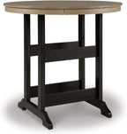 Signature Design by Ashley Fairen Trail Outdoor Bar Table, Durable Weather Resistant HDPE, with Umbrella Hole for Patio Dining, Black and Driftwood, 46 Inch Round