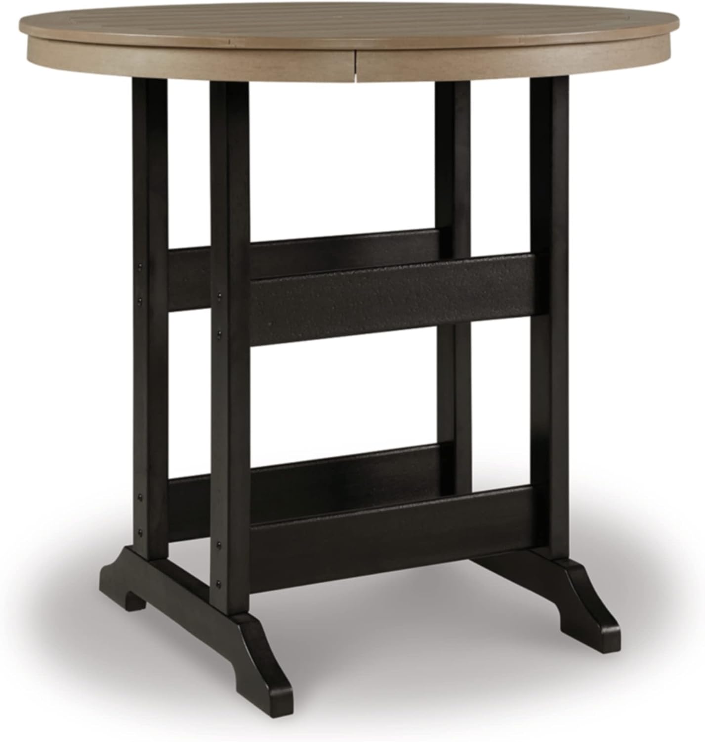 Signature Design by Ashley Fairen Trail Outdoor Bar Table, Durable Weather Resistant HDPE, with Umbrella Hole for Patio Dining, Black and Driftwood, 46 Inch Round