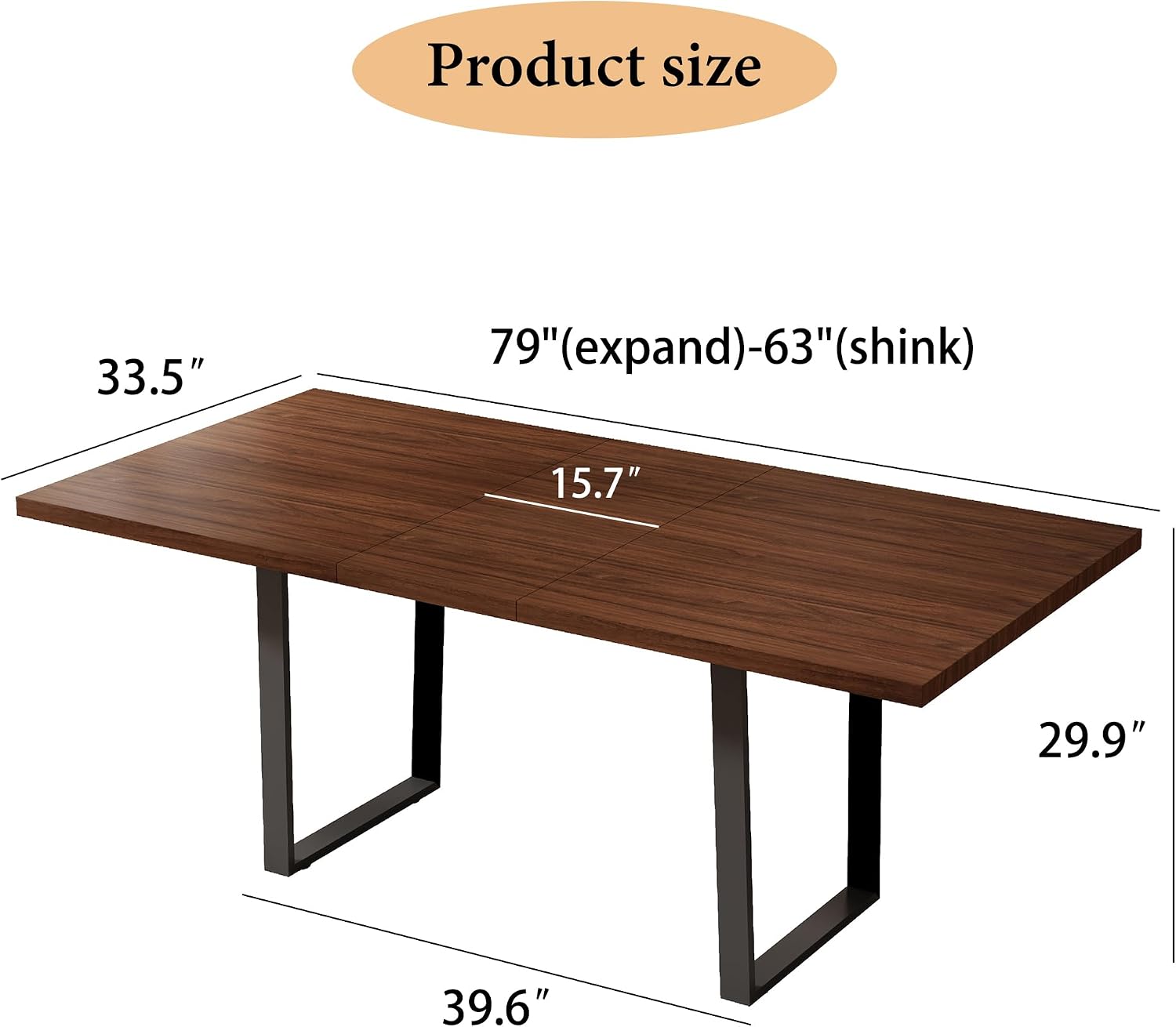 ZckyCine Mid-Century Extendable Dining Table Set, 63"-79", 6 Upholstered Chairs