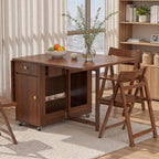 Folding Drop Leaf Dining Room Table 4-6 Seater with Storage and Lockable Wheels, 51" Fully Assembled Solid Wood Space-Saving Foldable Kitchen Table (Walnut)