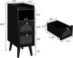Wnutress 9.3" Narrow Nightstand with 2 Drawer, Fluted Wood End Table with Open Shelf, Boho Skinny Bedside Table for Bedroom, Living Room, Set of 2, Black