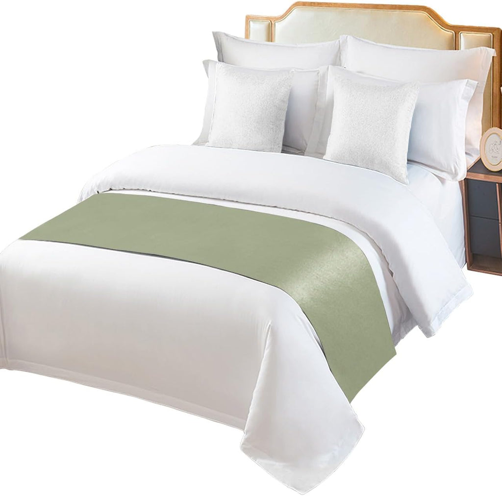 Sage Green Bed Runner for Queen Size Bed, Farmhouse Decorative Bed Scarf Throws for Foot of Bed, Sage Green Color Luxury Bedding Protector Slipcover Bed Runners for Hotel/Home, 83 x 20 Inch
