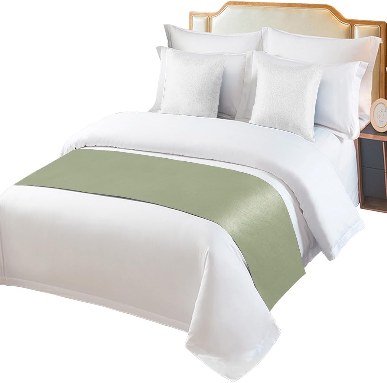 Sage Green Bed Runner for Queen Size Bed, Farmhouse Decorative Bed Scarf Throws for Foot of Bed, Sage Green Color Luxury Bedding Protector Slipcover Bed Runners for Hotel/Home, 83 x 20 Inch