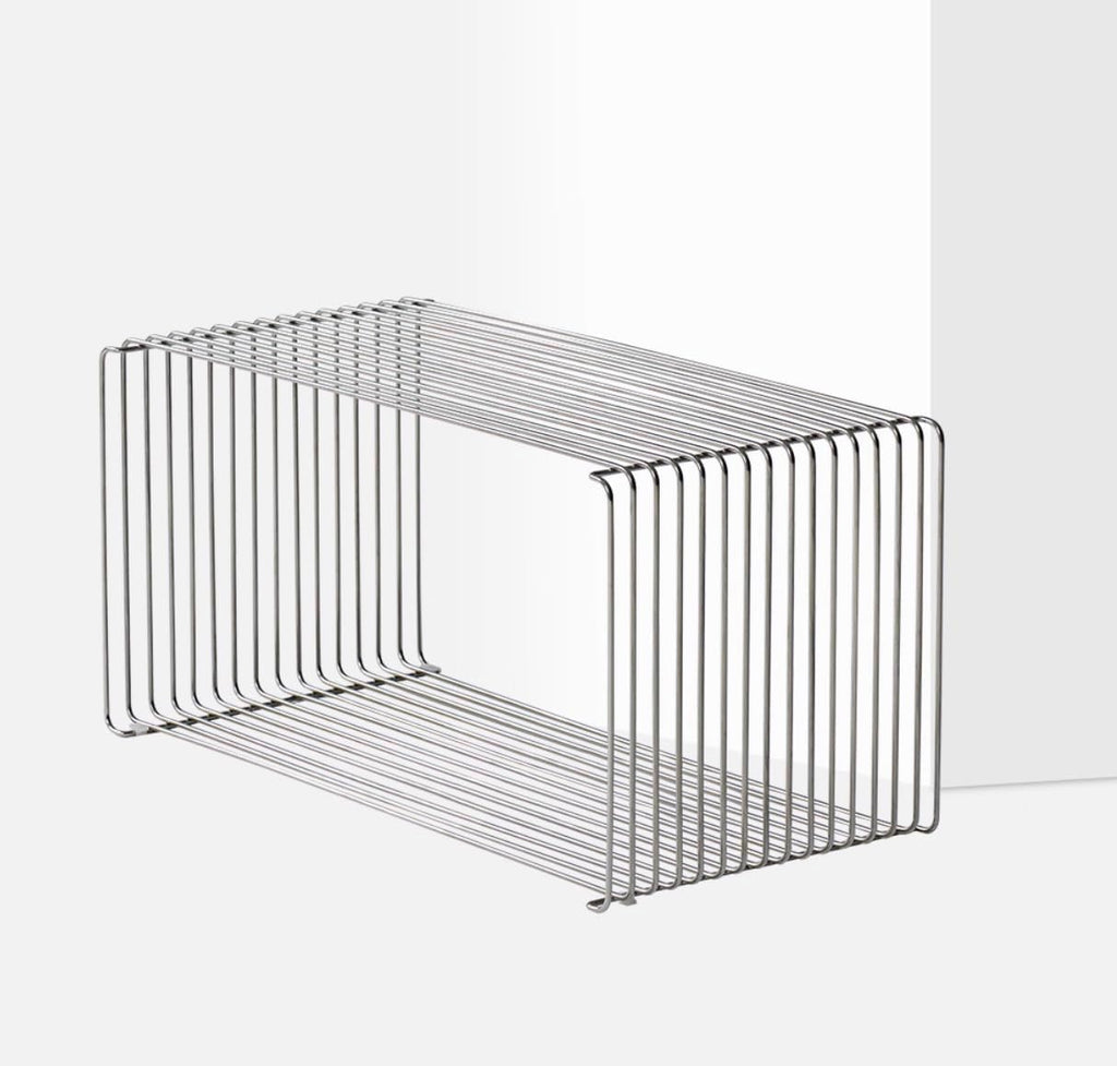 Stainless Steel Side Table,Square Geometry Retro Side Table Linear Metal End Table,Wire Cube Storage Rack, Book Stackable, Stainless Steel Coffee Table，Multi-Purpose Accent Table