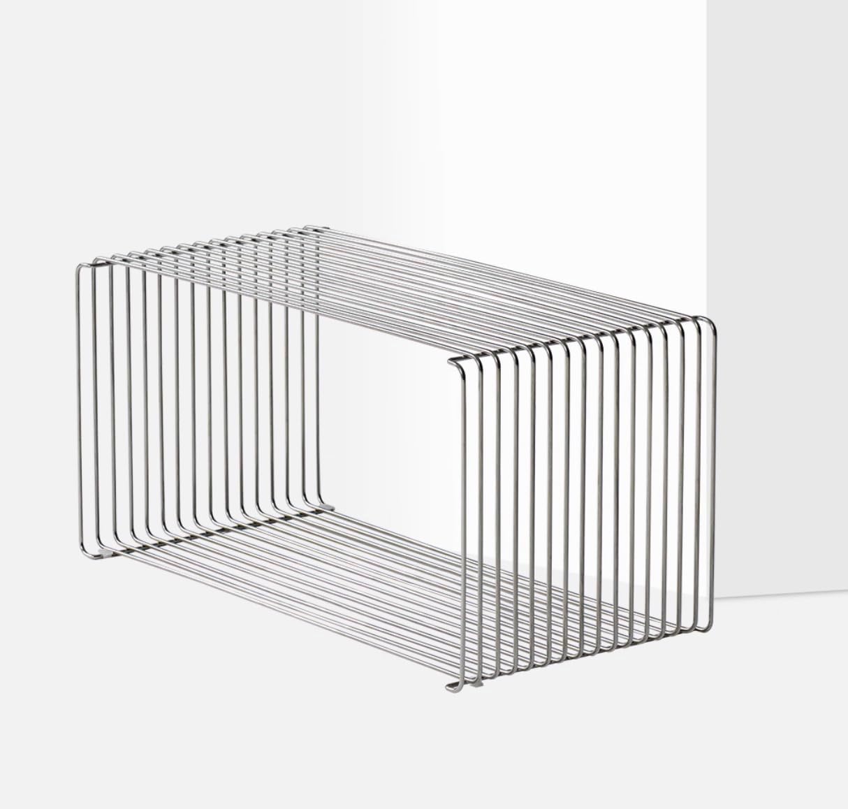 Stainless Steel Side Table,Square Geometry Retro Side Table Linear Metal End Table,Wire Cube Storage Rack, Book Stackable, Stainless Steel Coffee Table，Multi-Purpose Accent Table