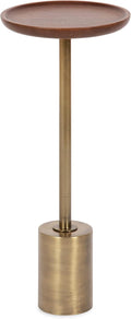 Kate and Laurel Xyler Round Wood and Metal Drink Table, 10 x 10 x 24, Walnut Brown Wood and Antique Brass, Mid-Century Plant Pedestal Table for Storage and Display