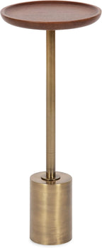 Kate and Laurel Xyler Round Wood and Metal Drink Table, 10 x 10 x 24, Walnut Brown Wood and Antique Brass, Mid-Century Plant Pedestal Table for Storage and Display
