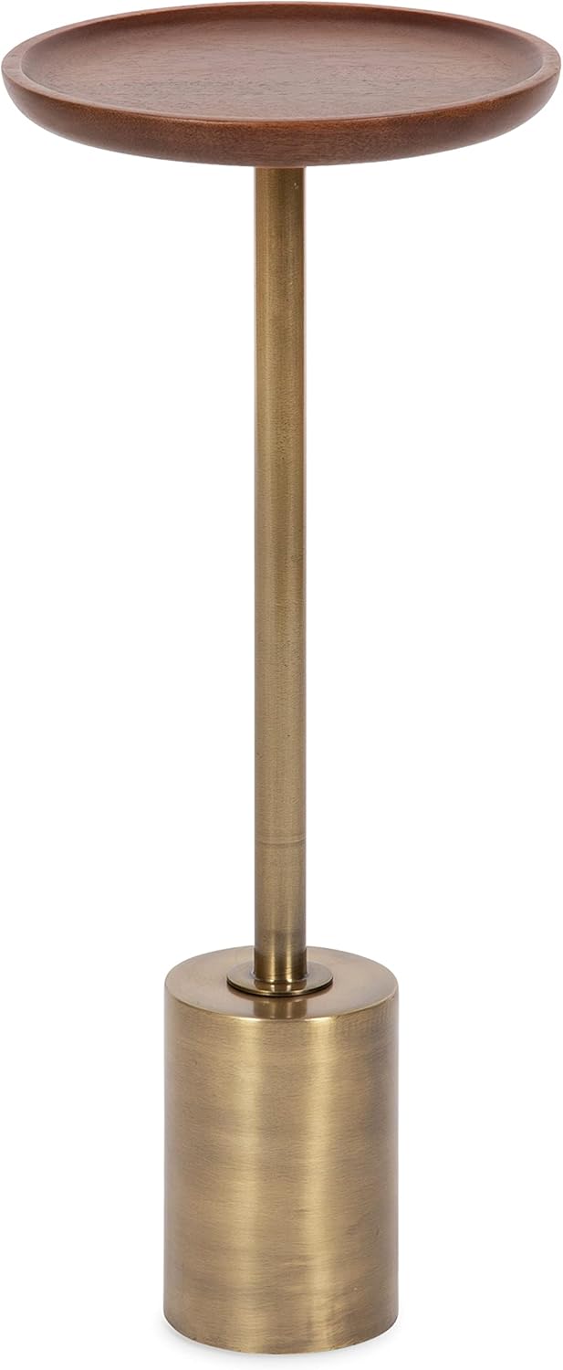 Kate and Laurel Xyler Round Wood and Metal Drink Table, 10 x 10 x 24, Walnut Brown Wood and Antique Brass, Mid-Century Plant Pedestal Table for Storage and Display