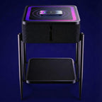 Smart End Table with Charging Station, Bluetooth Speaker Nightstand with Wireless Charging, RGB LED Lights, USB & Type-C Ports, Rectangular Glass Top Side Table for Living Room Bedroom, Black