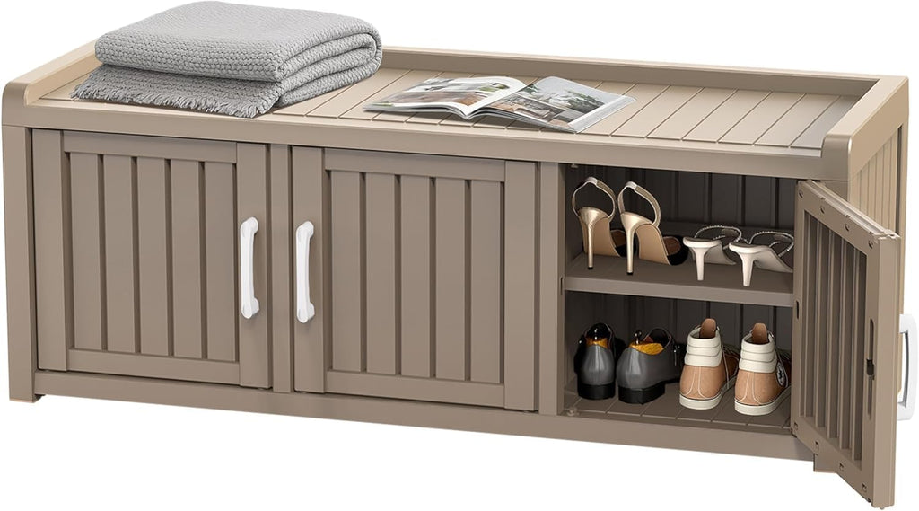 EasyUp Shoe Cabinet, Waterproof Resin Shoe Cabinet,Outdoor Shoes Storage Bench, 2-Tier Hallway Shoes Rack with Adjustable Shelves for Entryway, Living Room, Bedroom(Grey,3 Door)