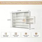 5-Tier Wall Mounted Shot Glass Display Case, No Assembly Required Wine Glass Display Cabinet with Glass Door & Adjustable Shelves, Bar Cabinet for Liquor Glasses, Bedroom Playroom, White