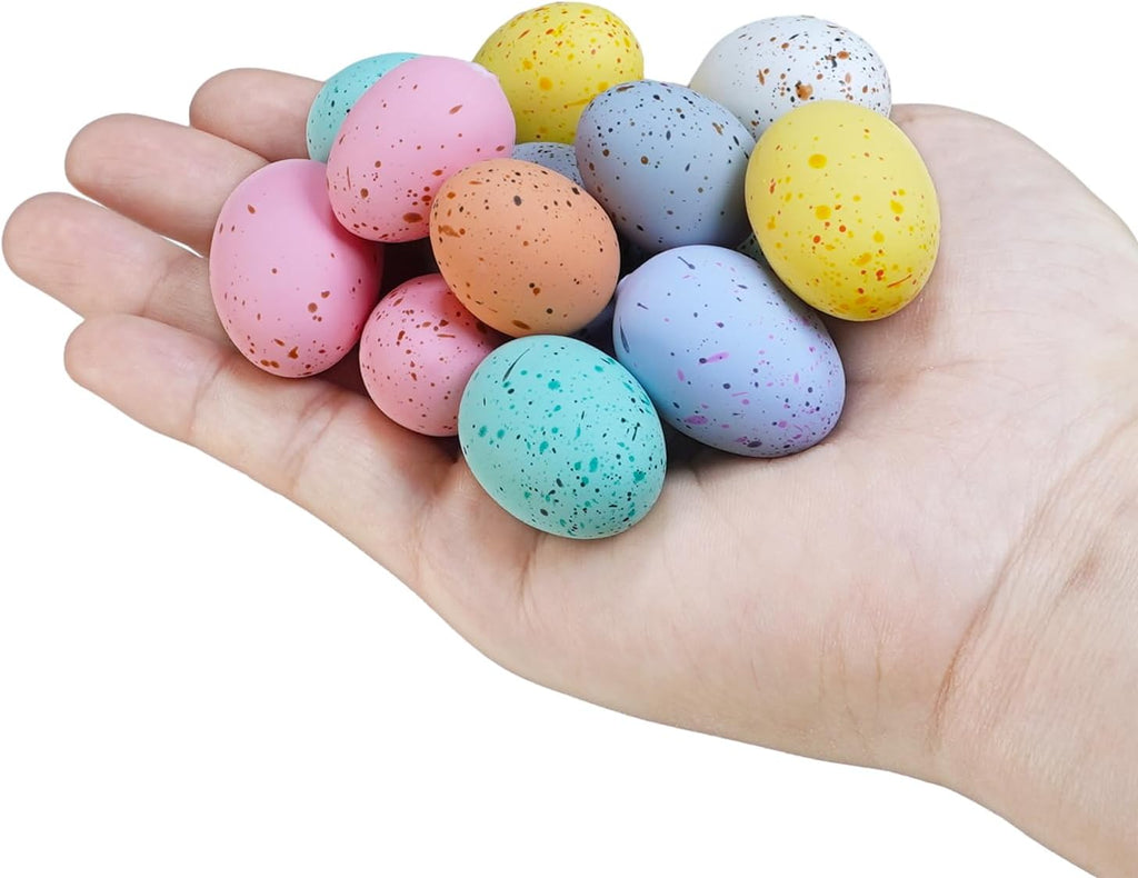 Winlyn 120 Pcs 8 Colors Mini Easter Foam Eggs Speckled Pastel Easter Eggs Small Decorative Artificial Easter Bird Eggs for Easter Basket Fillers Craft Projects Springtime Party Favors Table Setting