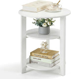 Farmhouse 3-Tier Round Side Table, 17.7 * 21.7inch End Table with Open Storage,Modern Accent Table Circular Nightstand for Living Room, Bedroom, Office,Wooden Table for Narrow and Small Spaces, White