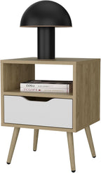 Nightstand with Open Storage, Natural Oak and White,for Small Spaces