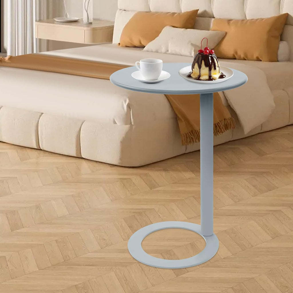 C-Shaped Round Side Table, Couch Side Tables with O-Shaped Base, Metal End Table for Couch Sofa Bed, Small Accent Side Table for Living Room Bedroom Office (Grey)