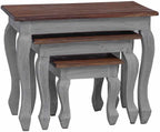 4-Piece Solid Mahogany Wood Nesting Table Set in Brown and White with Stands for Living Room, Vintage Style Stackable Side Tables for Space Saving Design