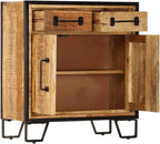 Rustic Solid Mango Wood Sideboard Cabinet 25.6 x 11.8 x 27.6 Inches, Unique Grain Patterns and Decorative Inlays for Living Dining Room Storage Organizer