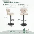 Furnimart Outdoor Bar Stools Set of 2, 360° Swivel Patio Bar Chairs with Adjustable Height & Waterproof Cover, PU Seat & Textilene Mesh Back, Counter & Bar Height Stools for Backyard, Balcony, Beige
