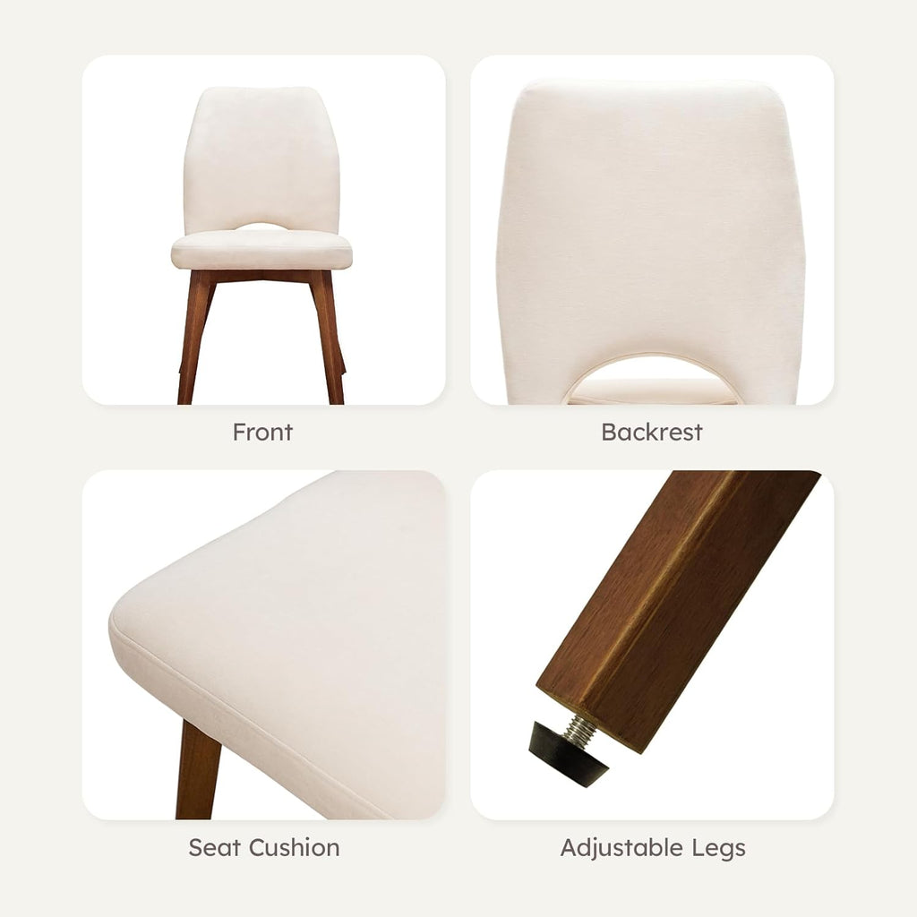 Dining Chairs Set of 2 – Modern Upholstered Kitchen Chairs (Sillas de Comedor) with Unique Cutout High Back & Wood Legs, Farmhouse Dinner Chair for Kitchen, Dining Room, or Living Room, Beige