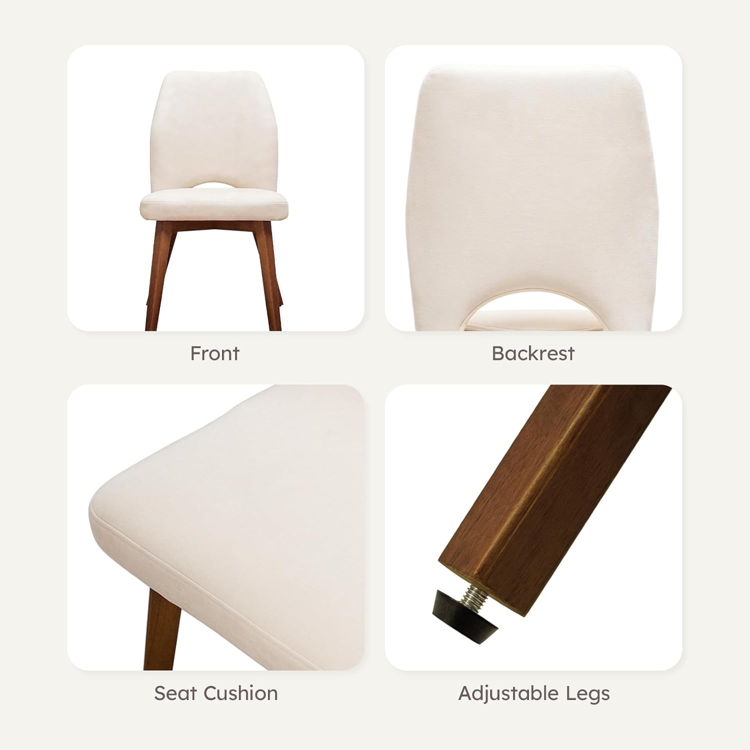 Dining Chairs Set of 2 – Modern Upholstered Kitchen Chairs (Sillas de Comedor) with Unique Cutout High Back & Wood Legs, Farmhouse Dinner Chair for Kitchen, Dining Room, or Living Room, Beige