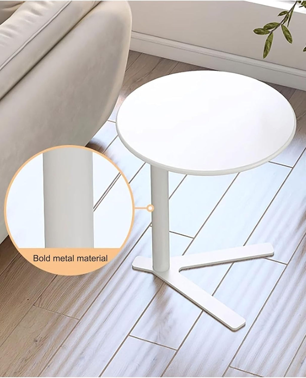 Round End Table,Embedded Coffee Table with V-Type Base,Sofa Side Table for Living Room Balcony Apartment Office Bedroom(Beige,48x56cm)