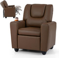 HONEY JOY Kids Recliner, 2-in-1 Toddler Armrest Sofa Couch with Cup Holders, Adjustable Footrest, PU Leather, Child-Size Recliner Chair for Boys Girls Age 3+ (Brown)