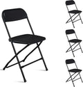 Black Plastic Folding Chairs | Steel Frame, 350 lbs Capacity, Indoor/Outdoor, Set of 4