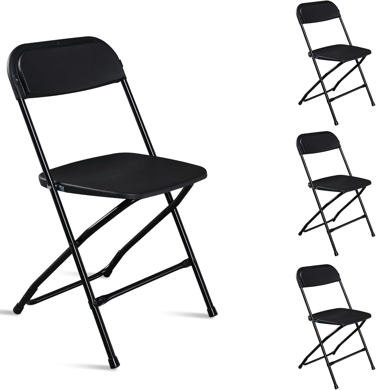 Black Plastic Folding Chairs | Steel Frame, 350 lbs Capacity, Indoor/Outdoor, Set of 4