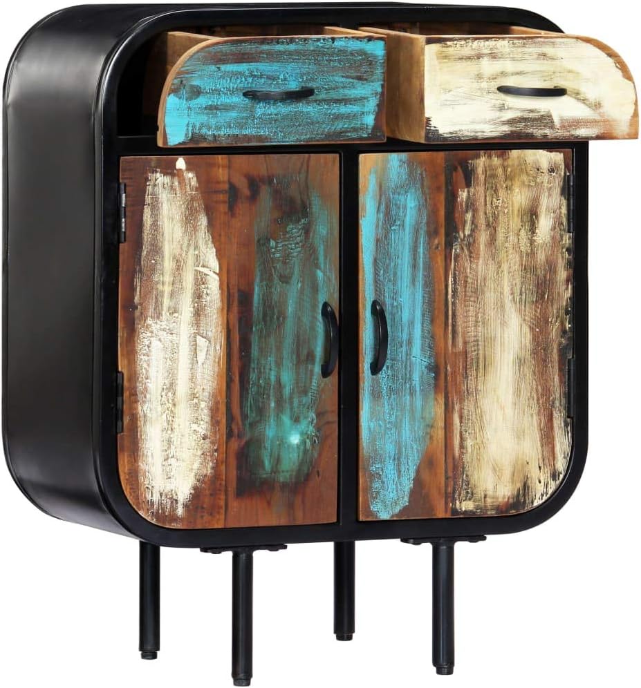 Vintage Industrial Sideboard with Solid Reclaimed Wood and Powder-Coated Iron, 4 Colors Rustic Storage Cabinet for Living Room Dining Area Home Office, Handcrafted Design