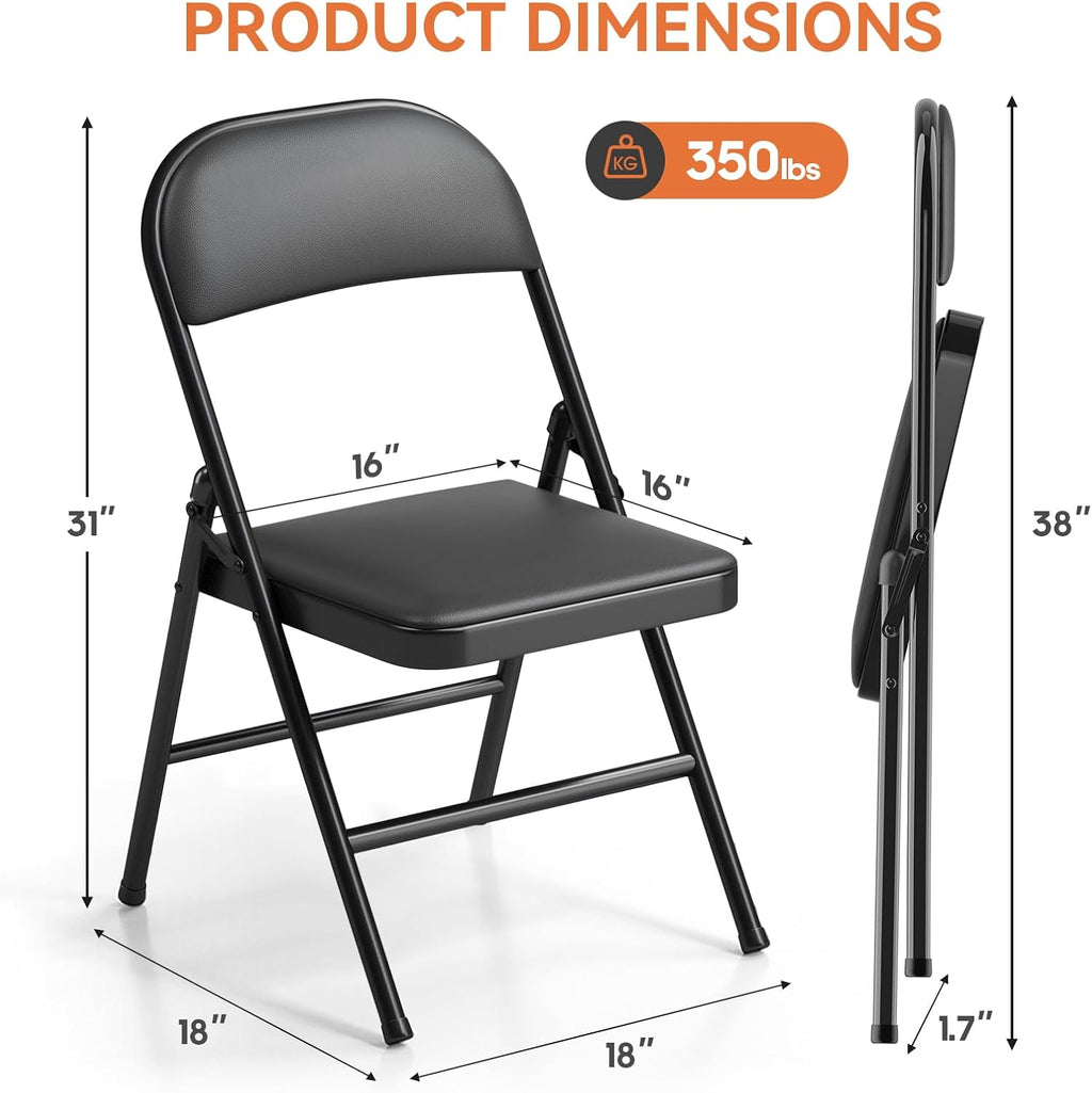 Upgrade 18% Thicker 6 Pack Folding Chair with Cushion Heavy Duty Folding Chair for Outside and Indoor Leather Padded Folding Chairs Durable Steel Frame for Home and Office Party