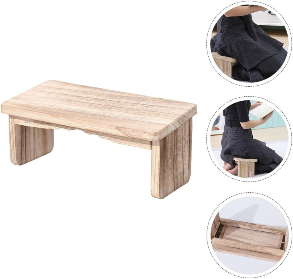 KALLORY Wooden Meditation Bench Kneeling Sitting Stool with Folding Legs Non-Slip Surface Strong Load Capacity for Home and Park Use Comfortable Household Stool