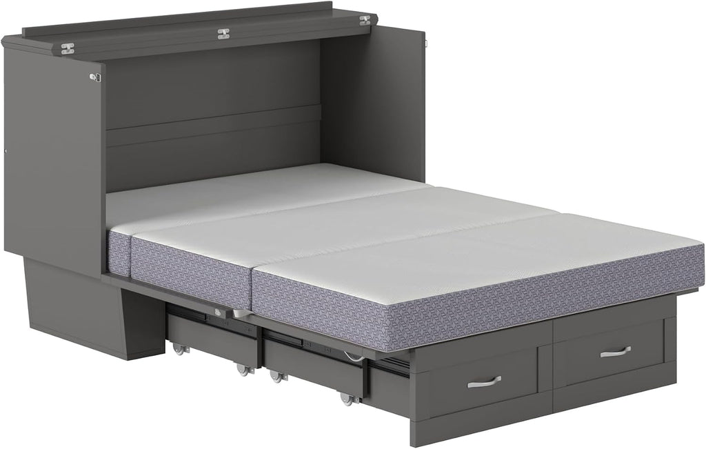 AFI, Monroe Full Murphy Bed Chest with 6" Mattress, Storage Drawer & Built-in USB Charger, Grey