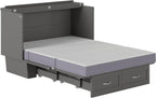 AFI, Monroe Full Murphy Bed Chest with 6" Mattress, Storage Drawer & Built-in USB Charger, Grey