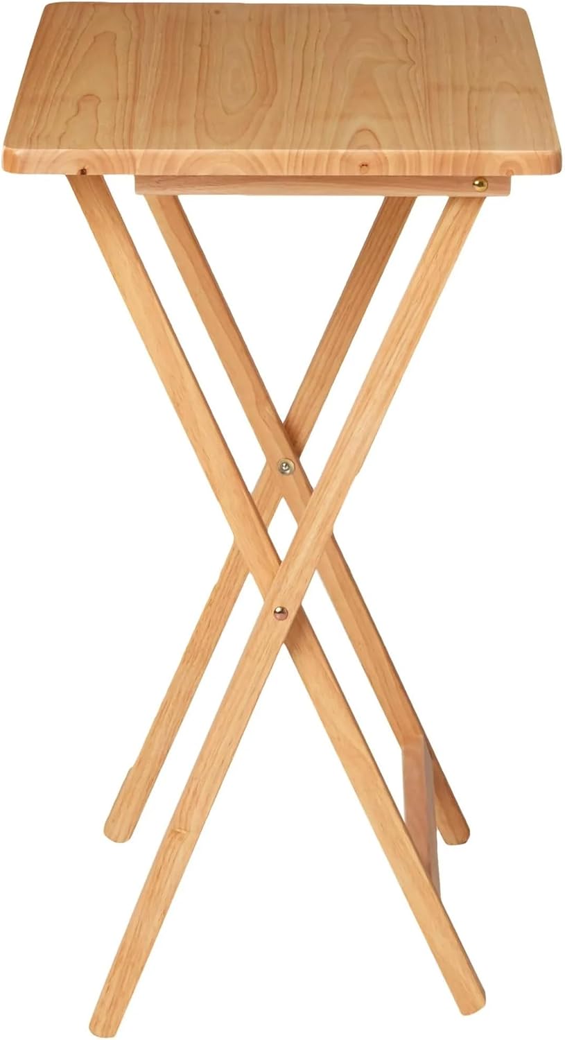 Folding TV Tray Table – Solid Rubberwood – Natural Wood Color – 19" L x 14.5" W x 26" H – Indoor Table – 1 Piece (Natural)